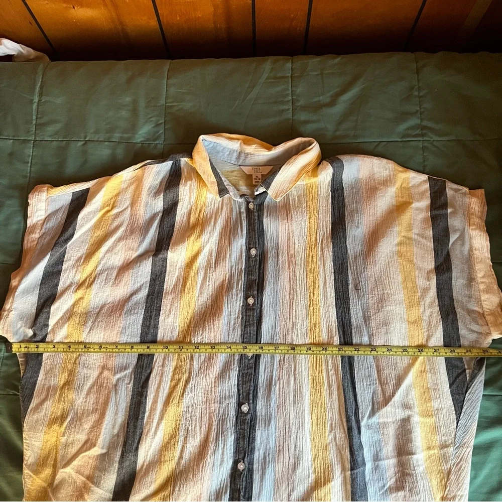 Time and Tru Women’s Casual Striped Shirt - Yellow Blue and Gray - Picture 5 of 11